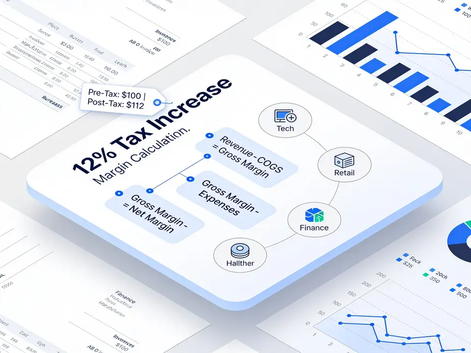 Ilustrasi grafik kenaikan PPN 12% dan dampaknya pada harga jual serta margin bisnis