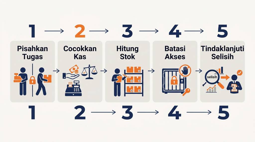 Infografik lima kontrol sederhana untuk mencegah penggelapan karyawan di toko