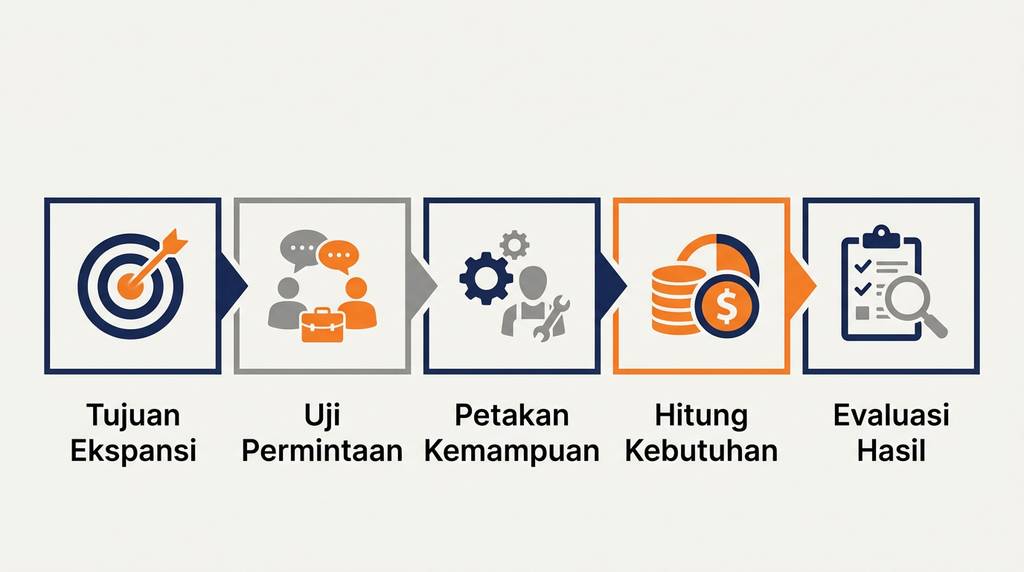 Infografik lima langkah menilai peluang diversifikasi usaha sebelum melakukan ekspansi